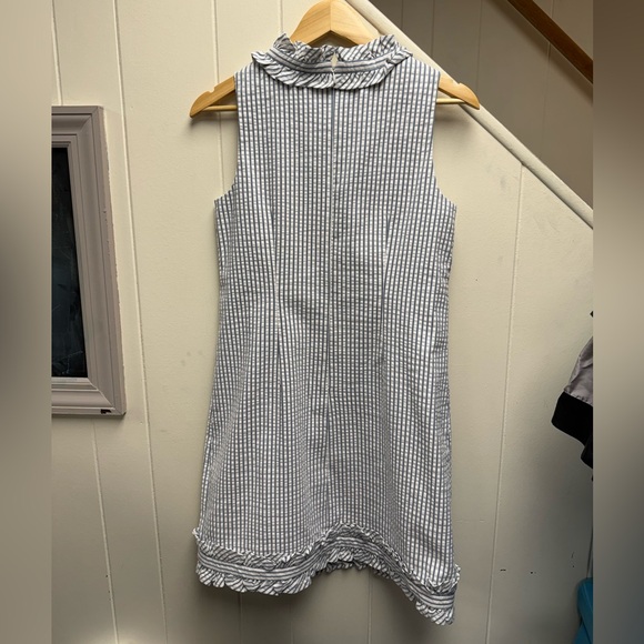 Eliza J Blue and White Striped Sleeveless Seersucker Sheath Dress Size 6 - Picture 6 of 8